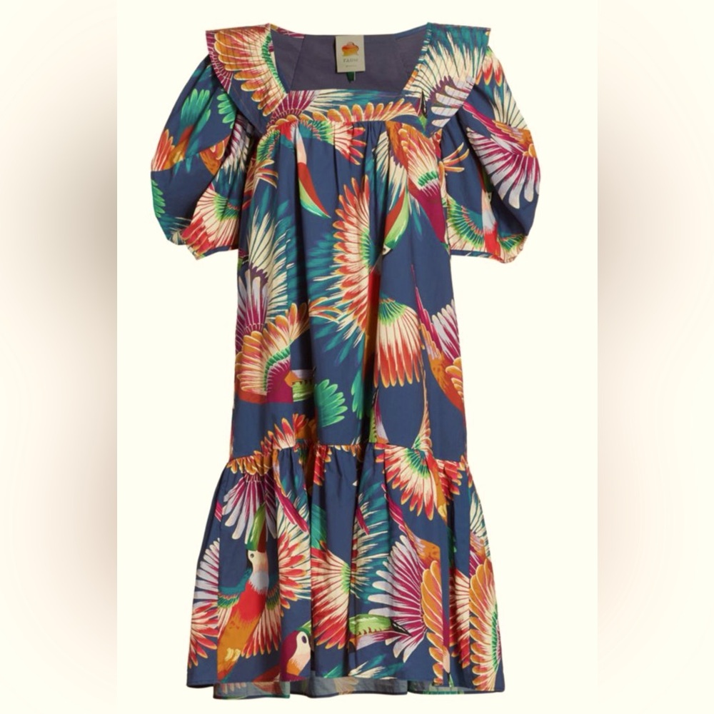 FARM RIO Puff-Sleeve Midi Dress